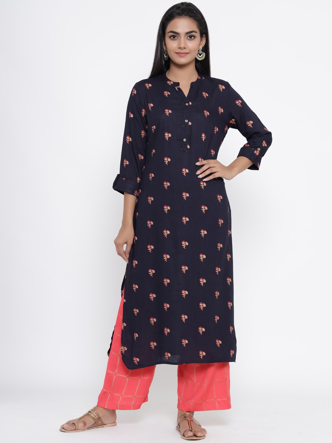 

RANGMAYEE Women Black & Pink Printed Kurta with Palazzos