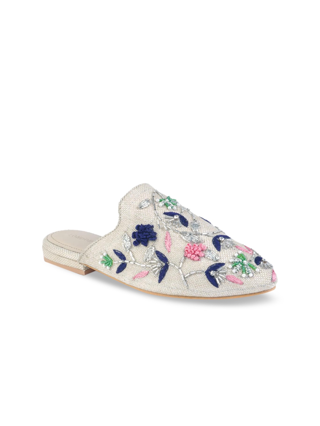 

London Rag Women Beige Embellished Fabric Mules