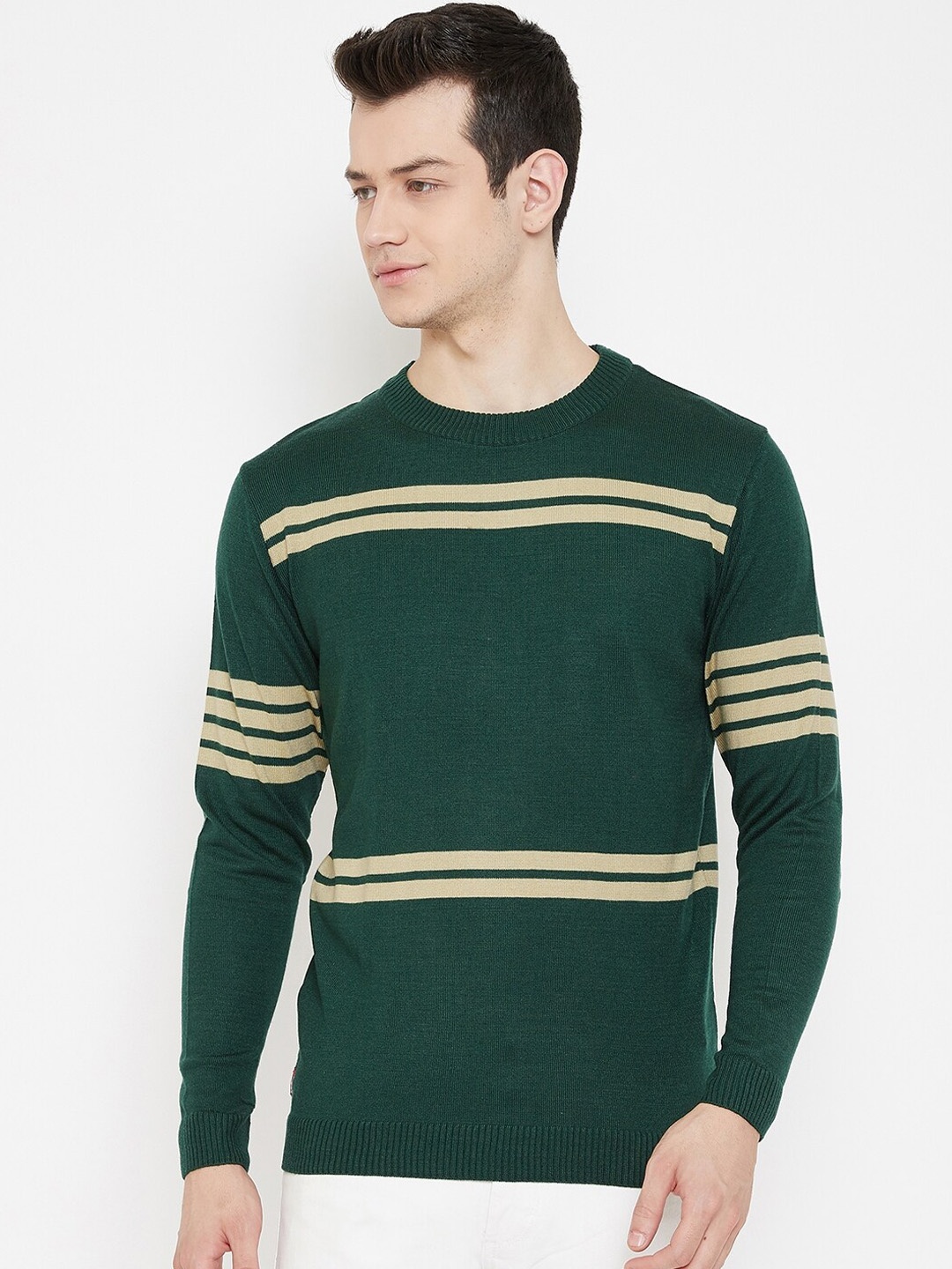 

JUMP USA Men Acrylic Green Striped Pullover