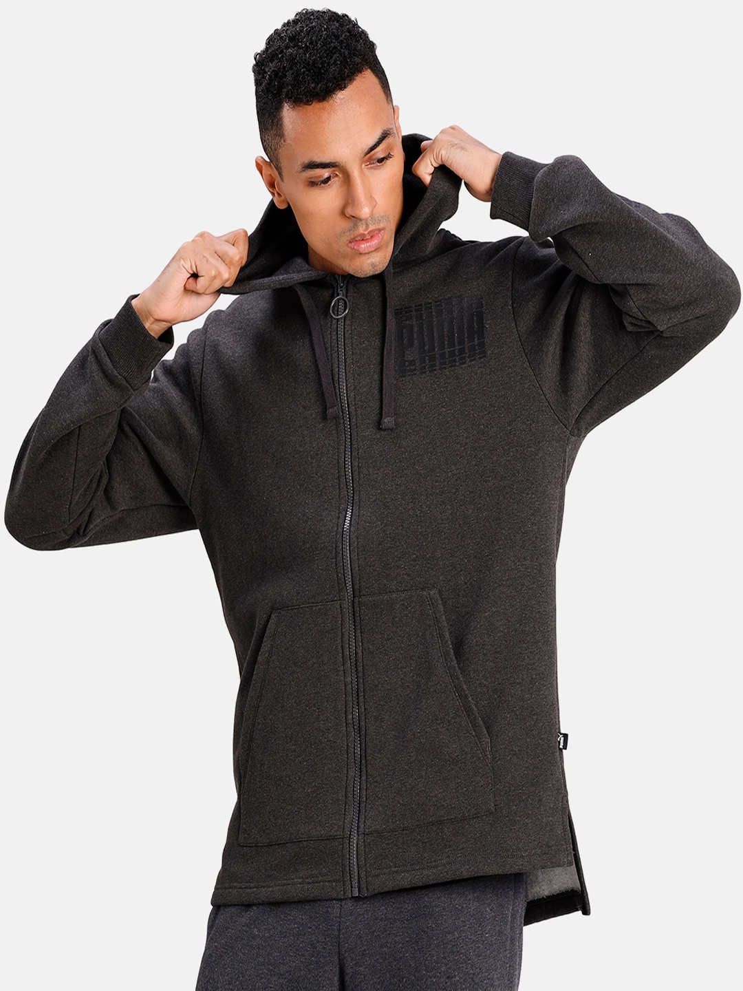 

Puma Men Grey Solid Rebel Bold FZ Hoody FLSporty Track Jacket