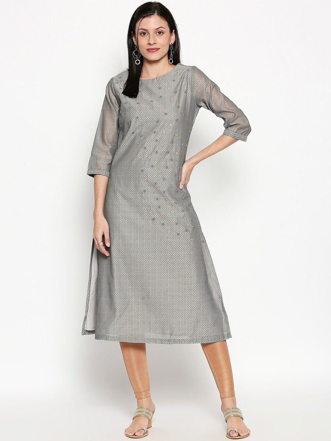 

RANGMANCH BY PANTALOONS Women Grey Woven Design A-Line Kurta