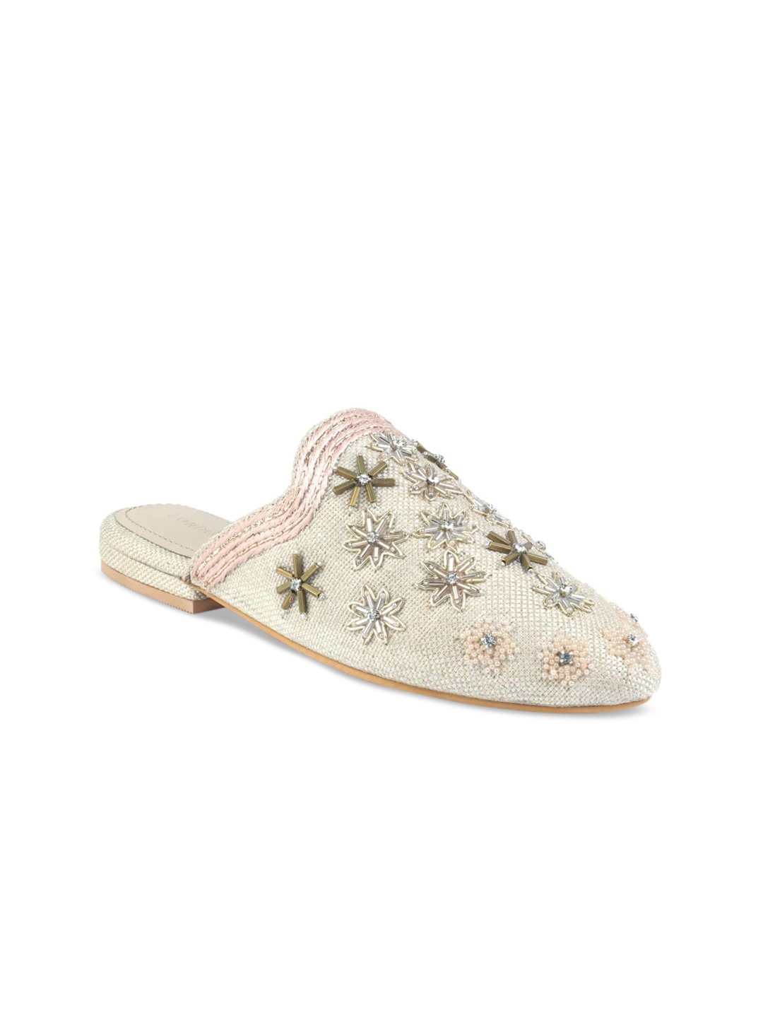 

London Rag Women Beige Embellished Fabric Mules