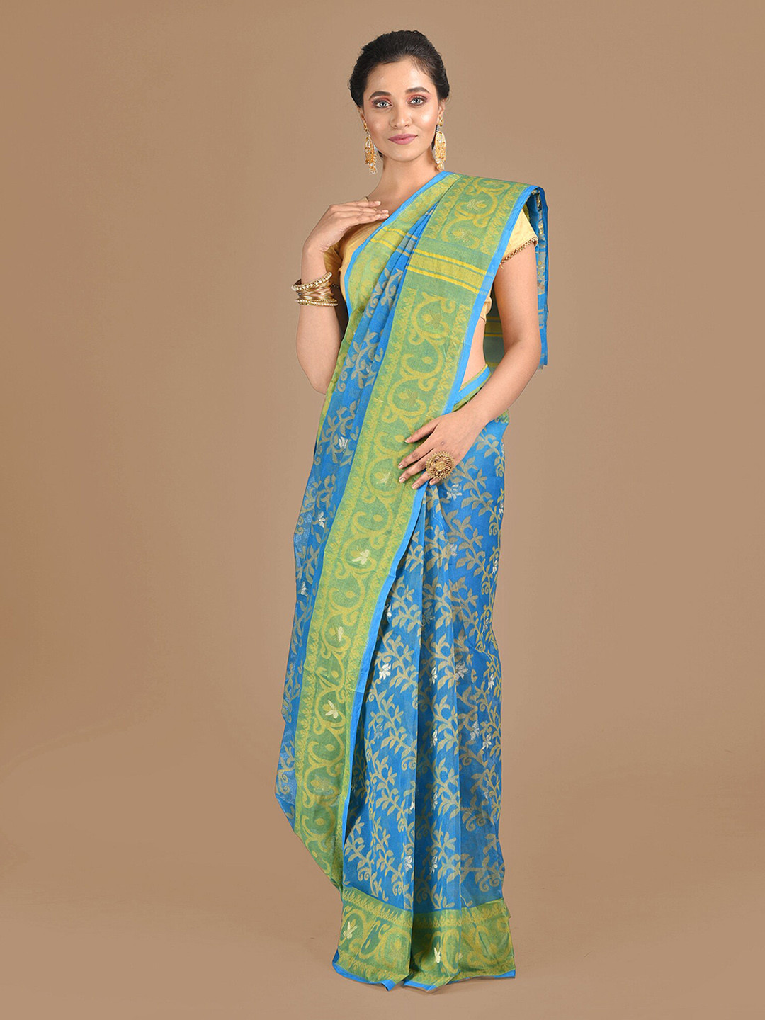 

Mitera Blue & Green Pure Cotton Woven Design Jamdani Saree