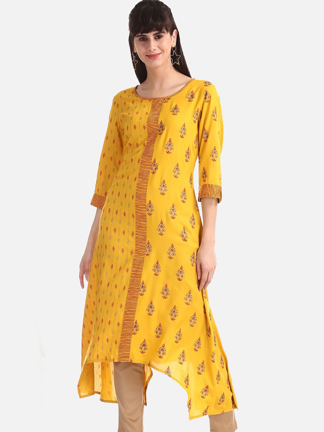 

Anahi Women Yellow Printed A-Line Kurta