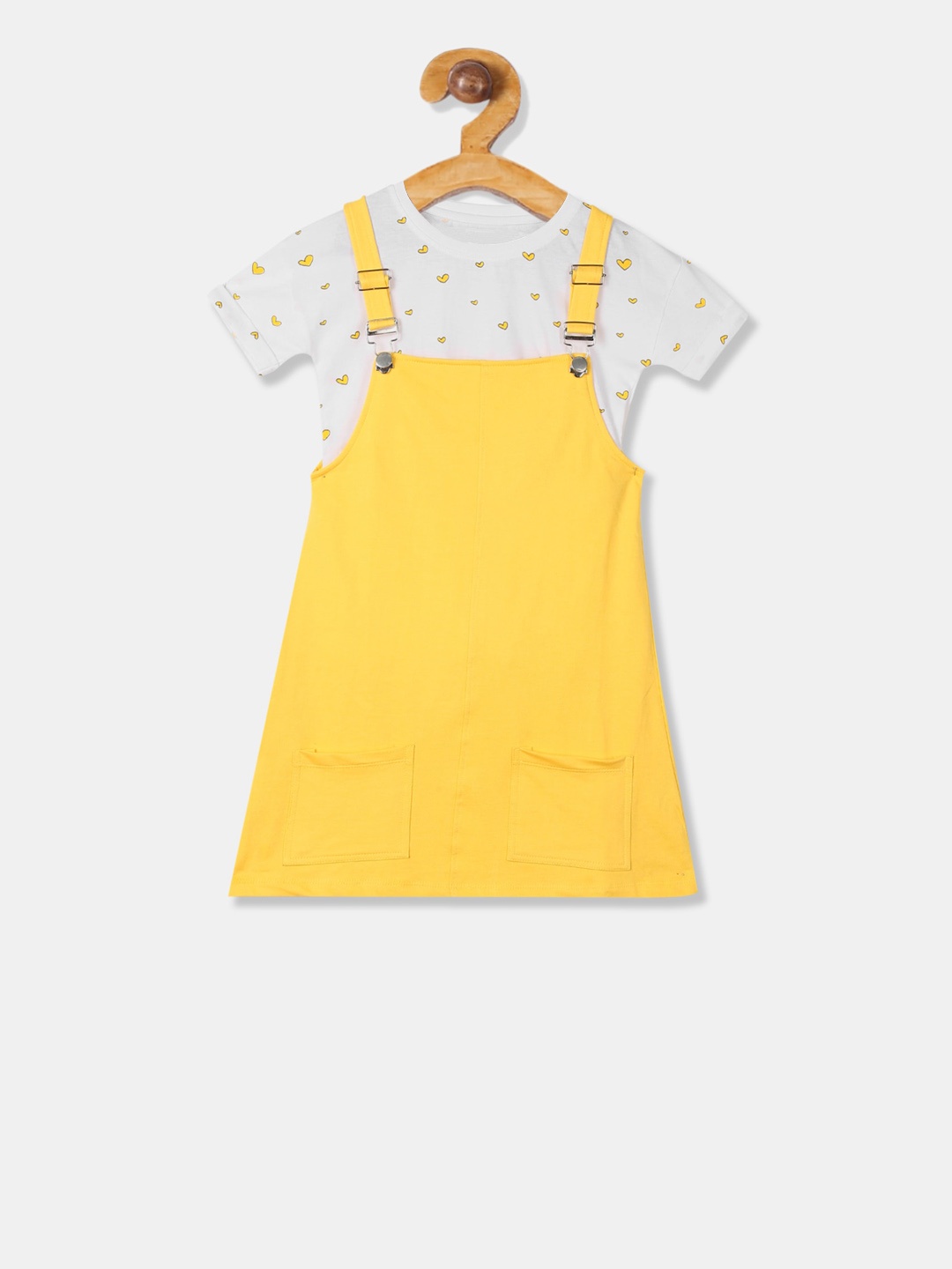 

Cherokee Girls Yellow & White Cotton Dungarees & T-Shirt Set