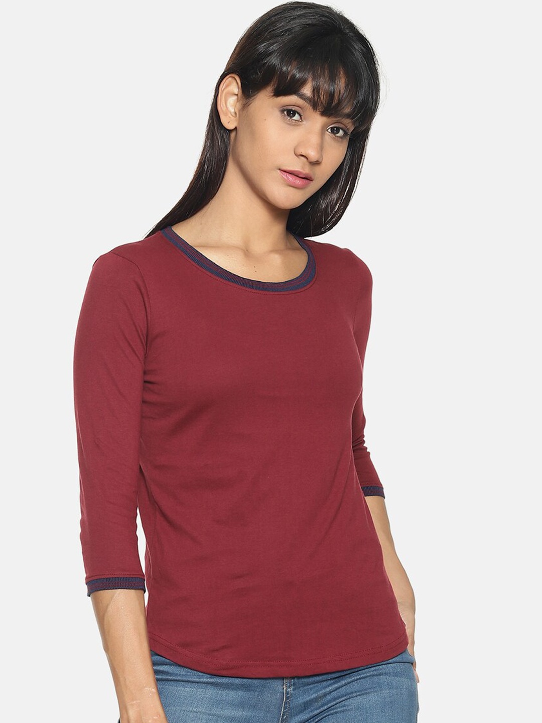 

Kryptic Women Maroon Solid Round Neck T-shirt