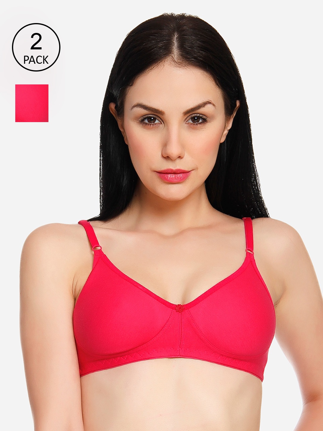 

Innocence Women Pack of 2 Coral Pink Solid Non-Padded Wireless T-shirt Bra BBAPLIN90794_38B