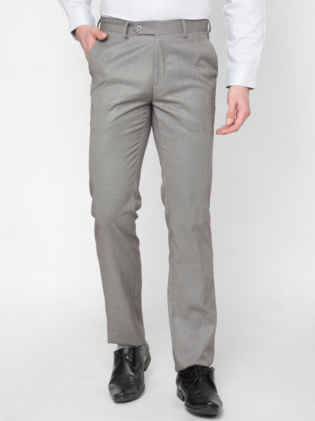 

J Hampstead Men Grey Slim Fit Solid Formal Trousers