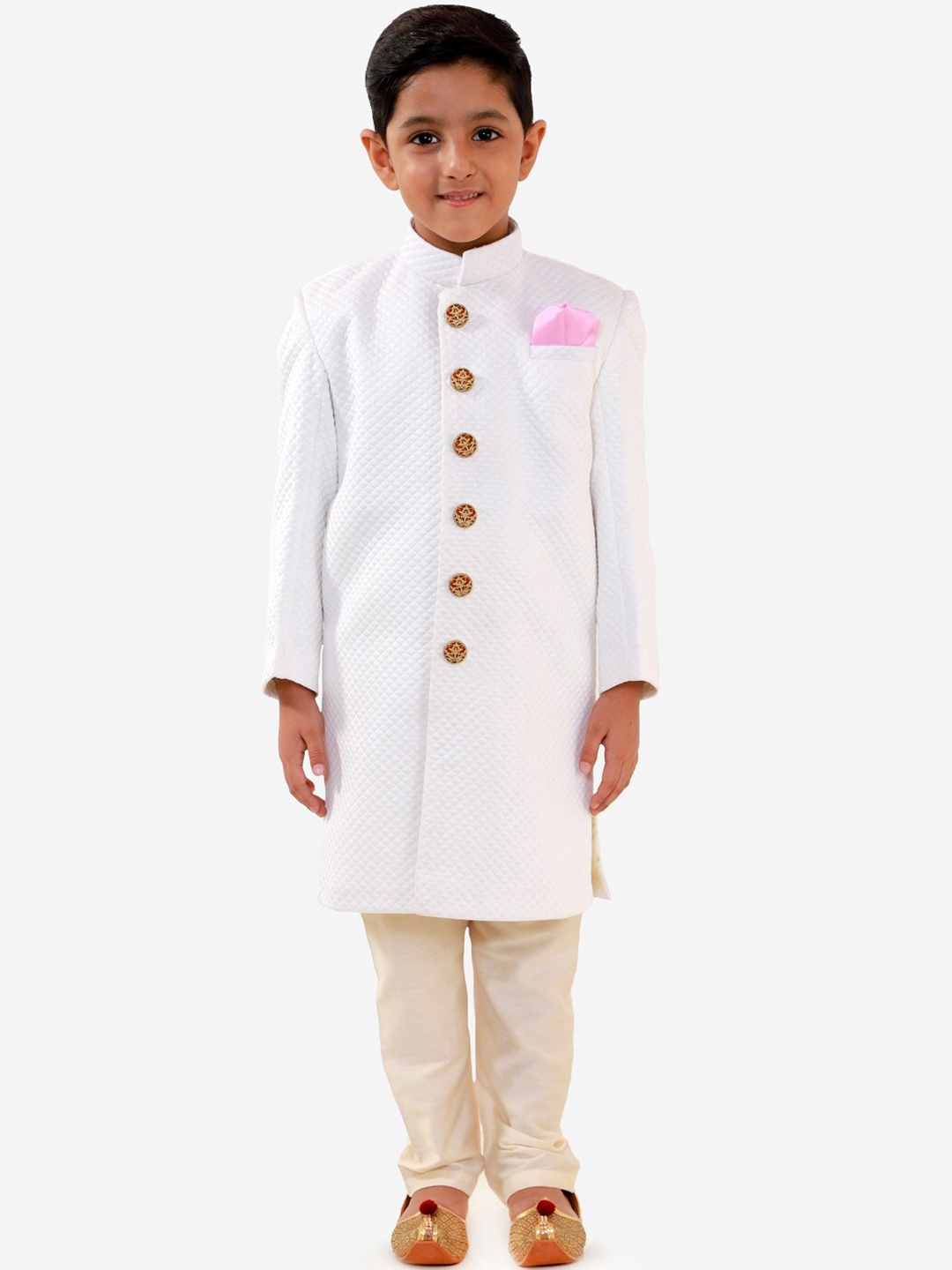 

JBN Creation Boys White & Beige Quilted Sherwani Set