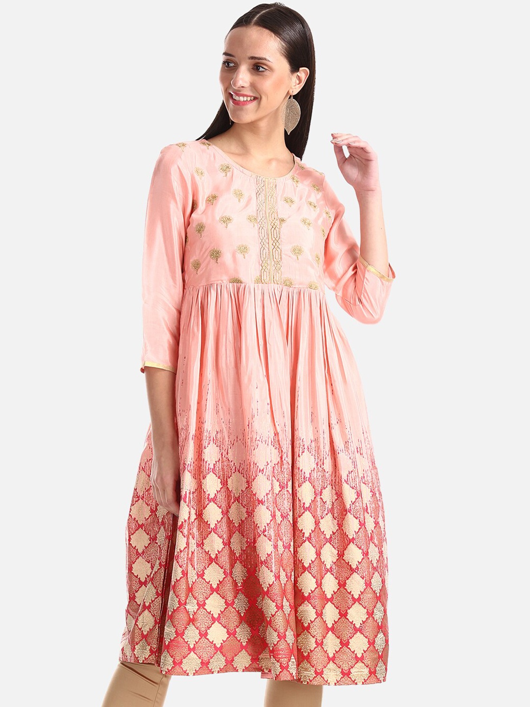 

Anahi Women Coral Yoke Design Anarkali Kurta