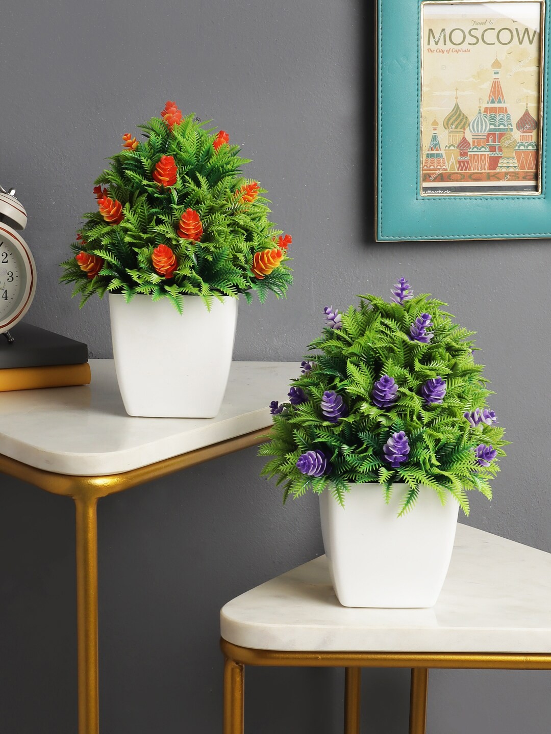 

FOLIYAJ Set of 2 Artificial Plants with Plastic Pots, Green