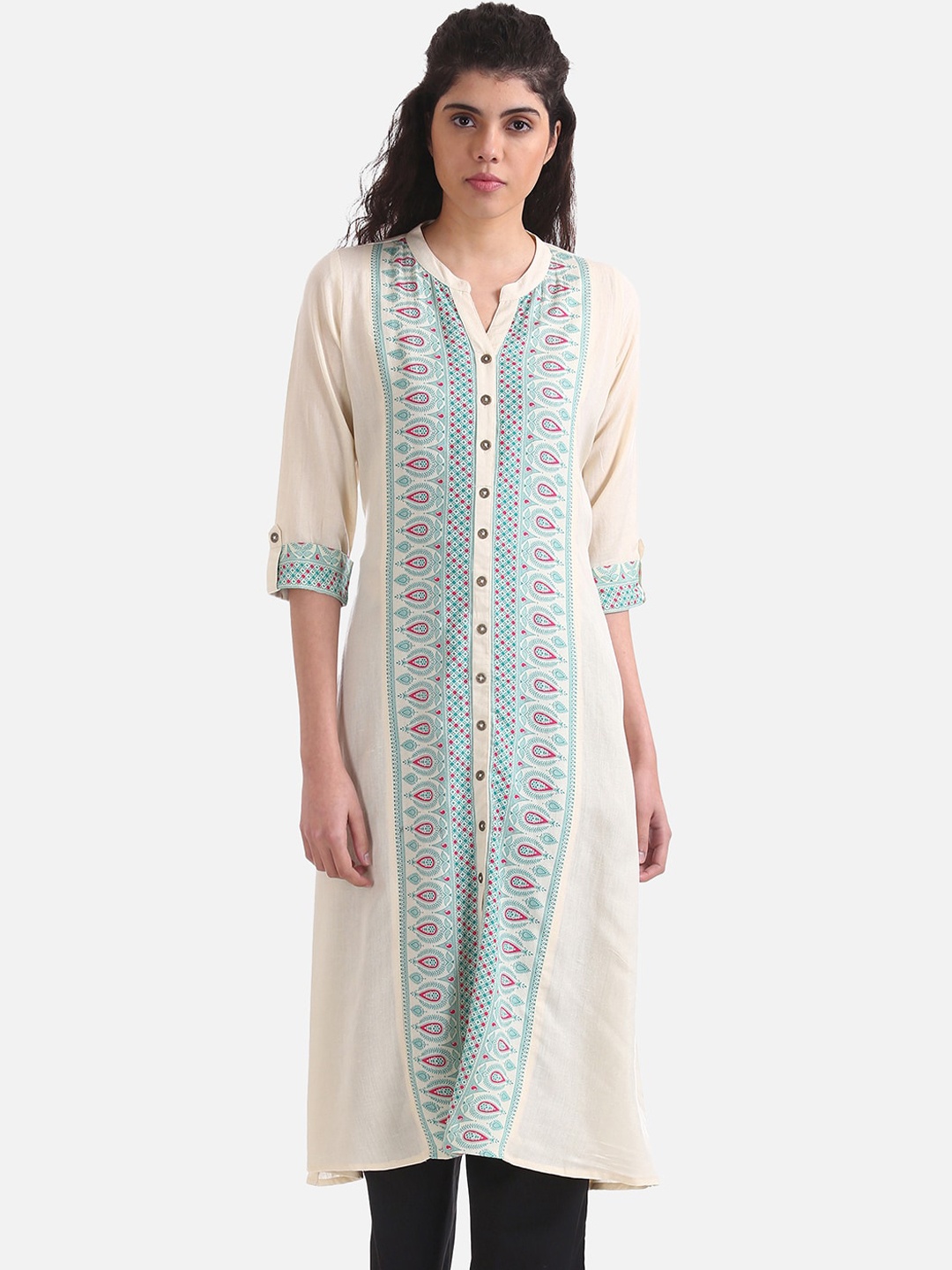 

Anahi Women Off-White & Blue Printed Straight Kurta