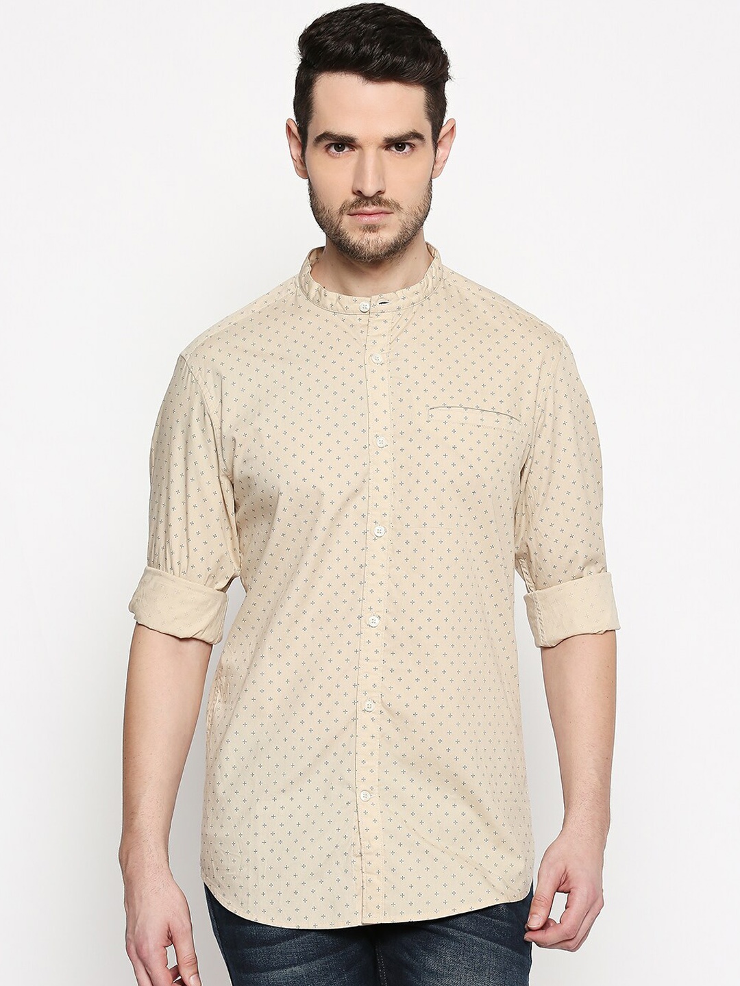 

BYFORD by Pantaloons Men Beige Slim Fit Printed Casual Shirt