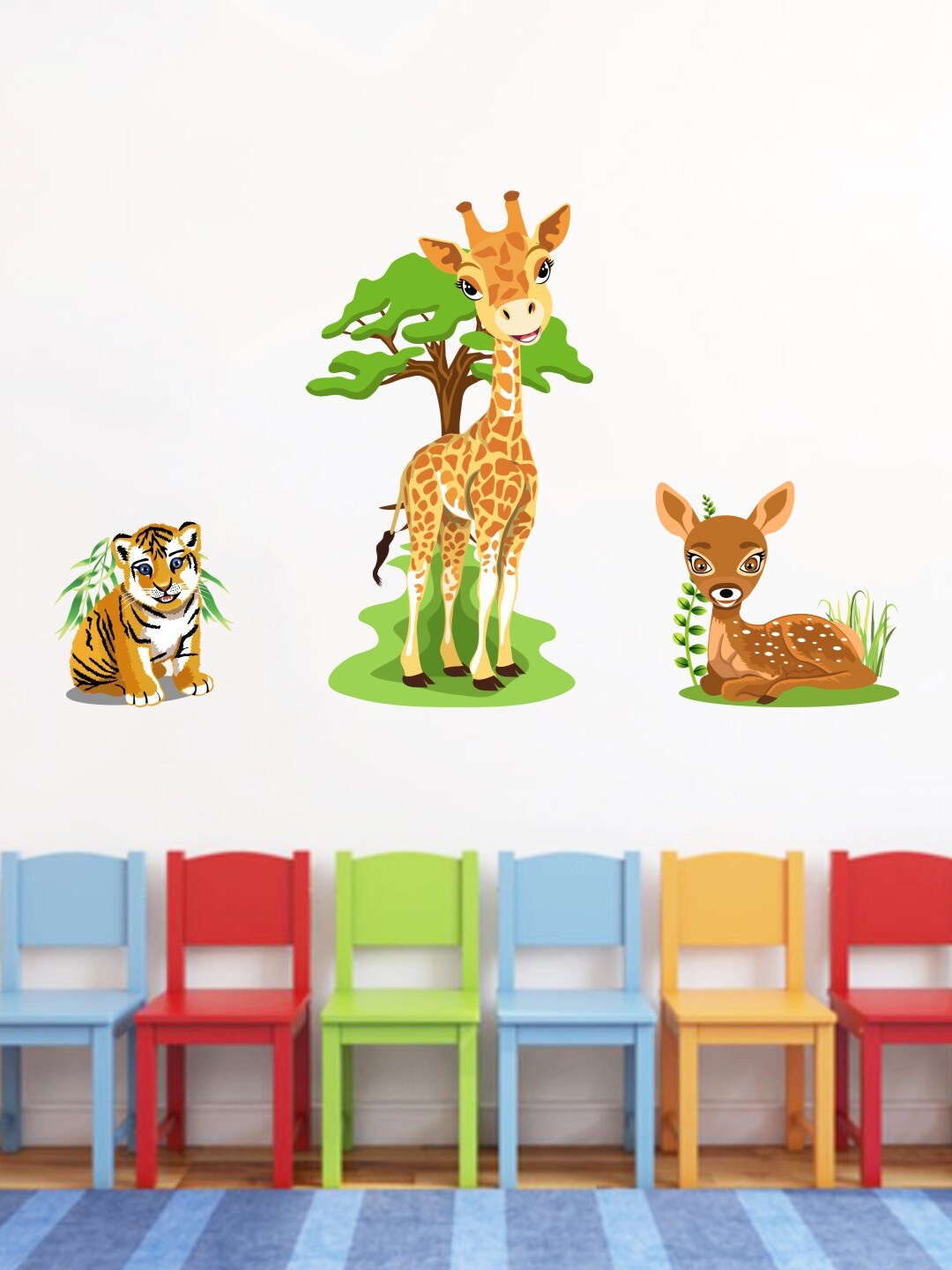 

rawpockets Multicoloured Cute Baby Animals PVC Vinyl Wall Stickers, Multi
