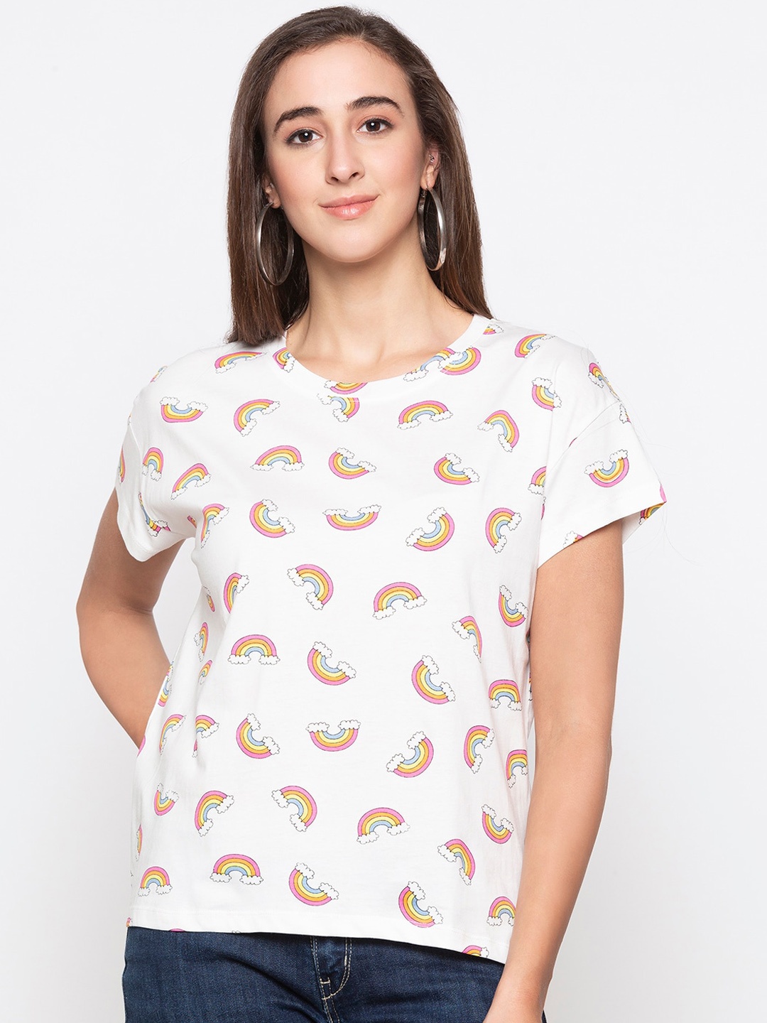 

Globus Women White Printed Round Neck T-shirt