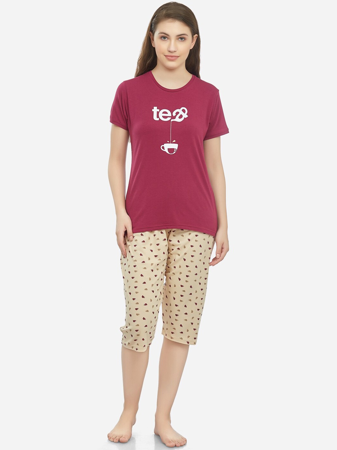 

Lenissa Women Burgundy & White Printed Night Suit