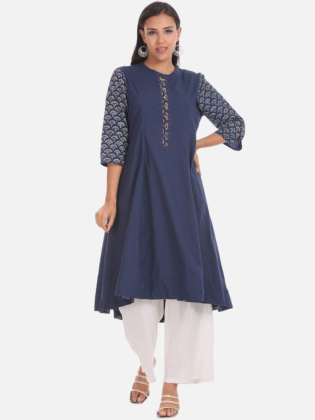 

Anahi Women Navy Blue Solid A-Line Kurta