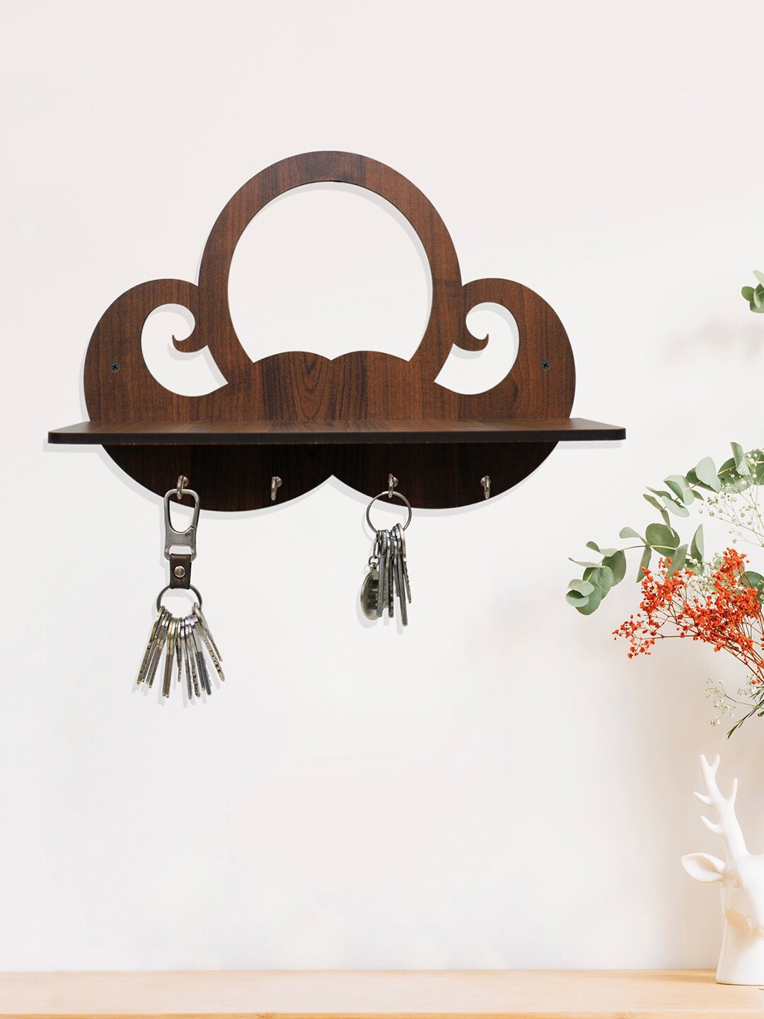 

RANDOM Brown My Family Wall Hanging Shelf With 4 Key's Holders
