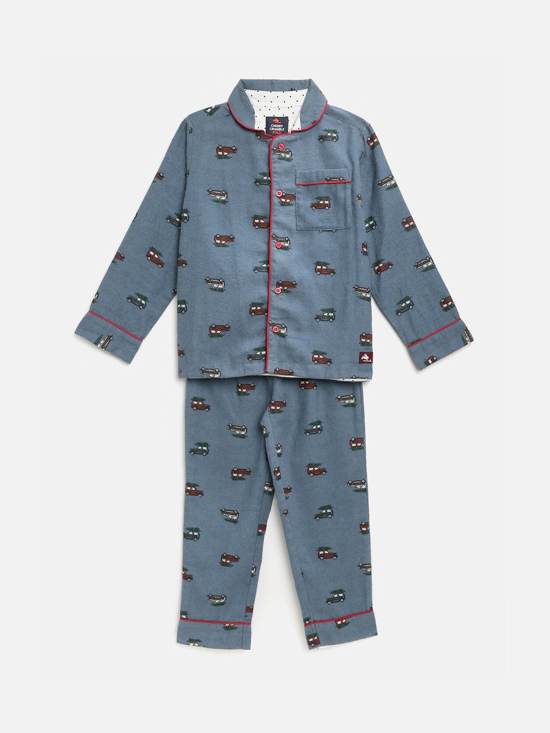 

Cherry Crumble Infant Boys Blue & Red Printed Night Suit
