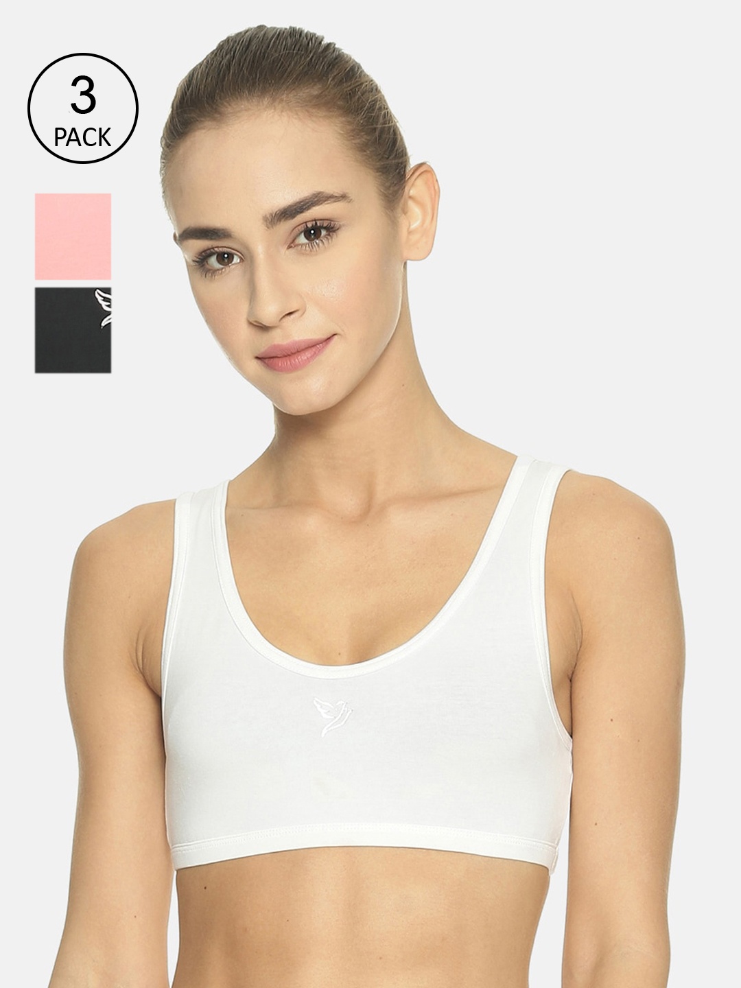 

TWIN BIRDS Pack Of 3 Solid Non Padded Workout Bra 1532N_CB/PW/RL, Black