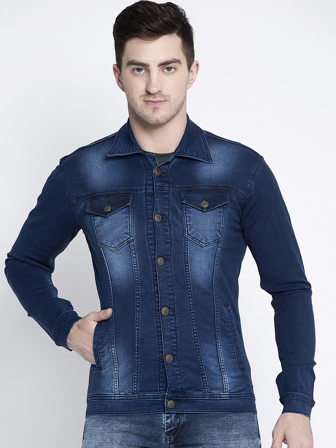 

Rodamo Men Blue Solid Denim Jacket