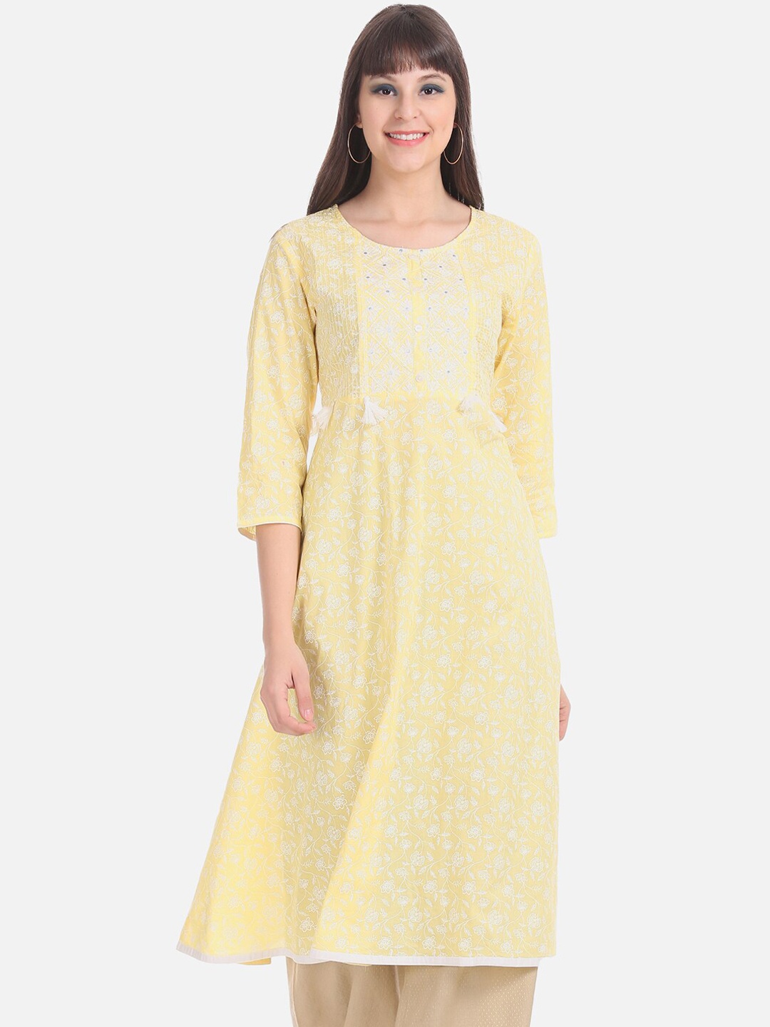 

Anahi Women Yellow Yoke Design A-Line Kurta