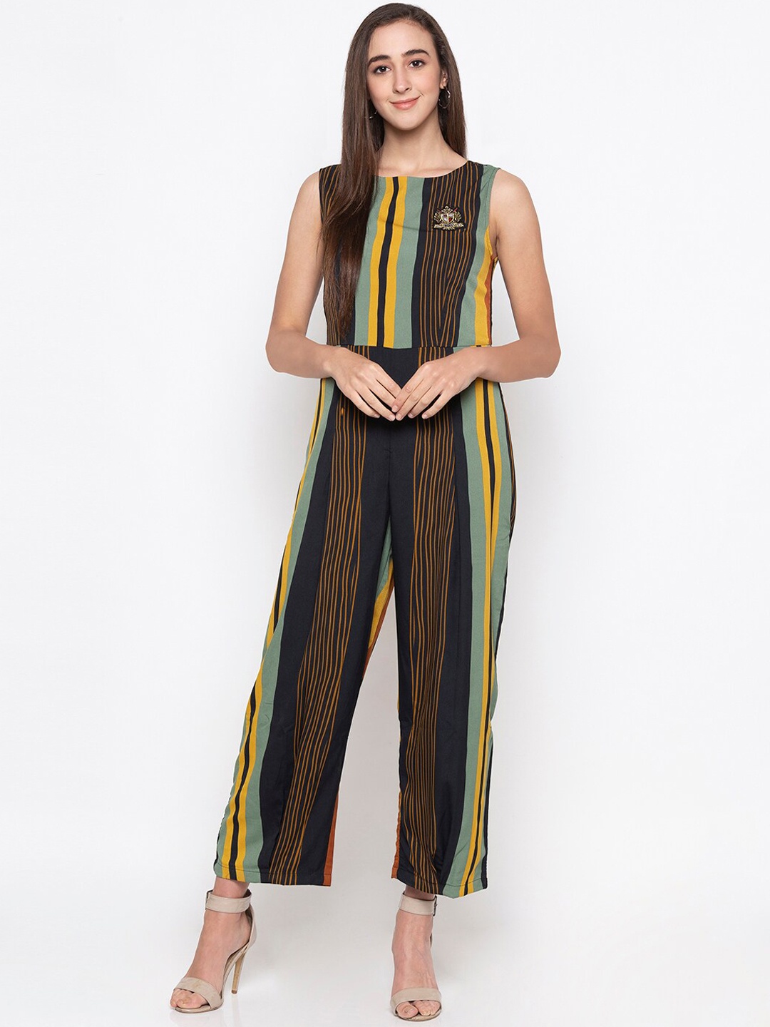 

Globus Women Navy Blue & Yellow Striped Jumpsuit