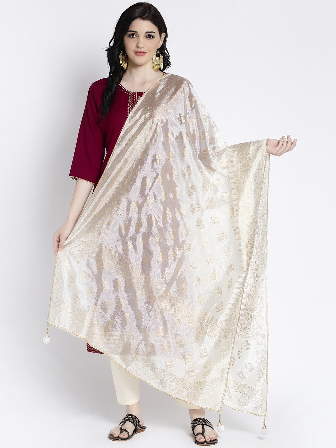 

Clora Creation Women Off-White & Gold-Toned Printed Dupatta