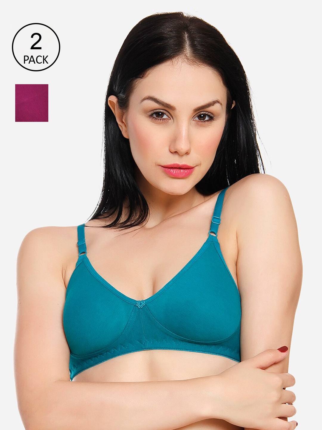 

Innocence Women Pack of 2 Solid Non-Padded Wireless T-shirt Bra BBAPLIN90791_30B, Purple
