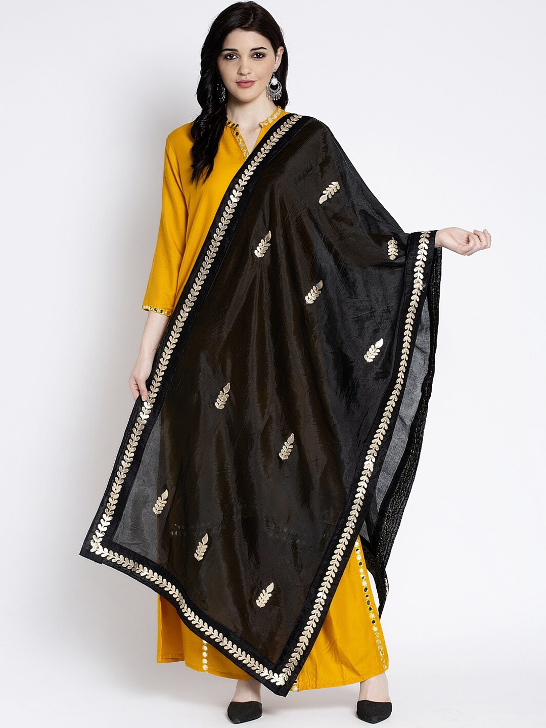 

Clora Creation Women Black & Gold-Toned Gotta Patti Embroidered Dupatta