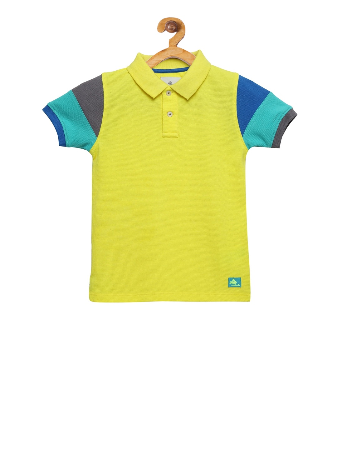 

Cherry Crumble Boys Fluorescent Green Colourblocked Polo Collar T-shirt