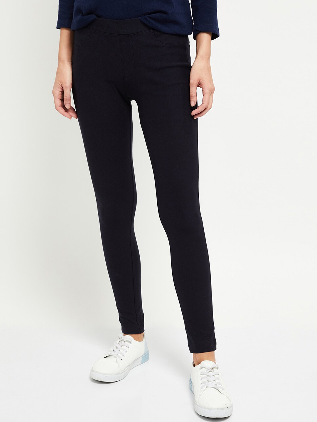 

max Women Navy Blue Regular Fit Mid-Rise Jeggings