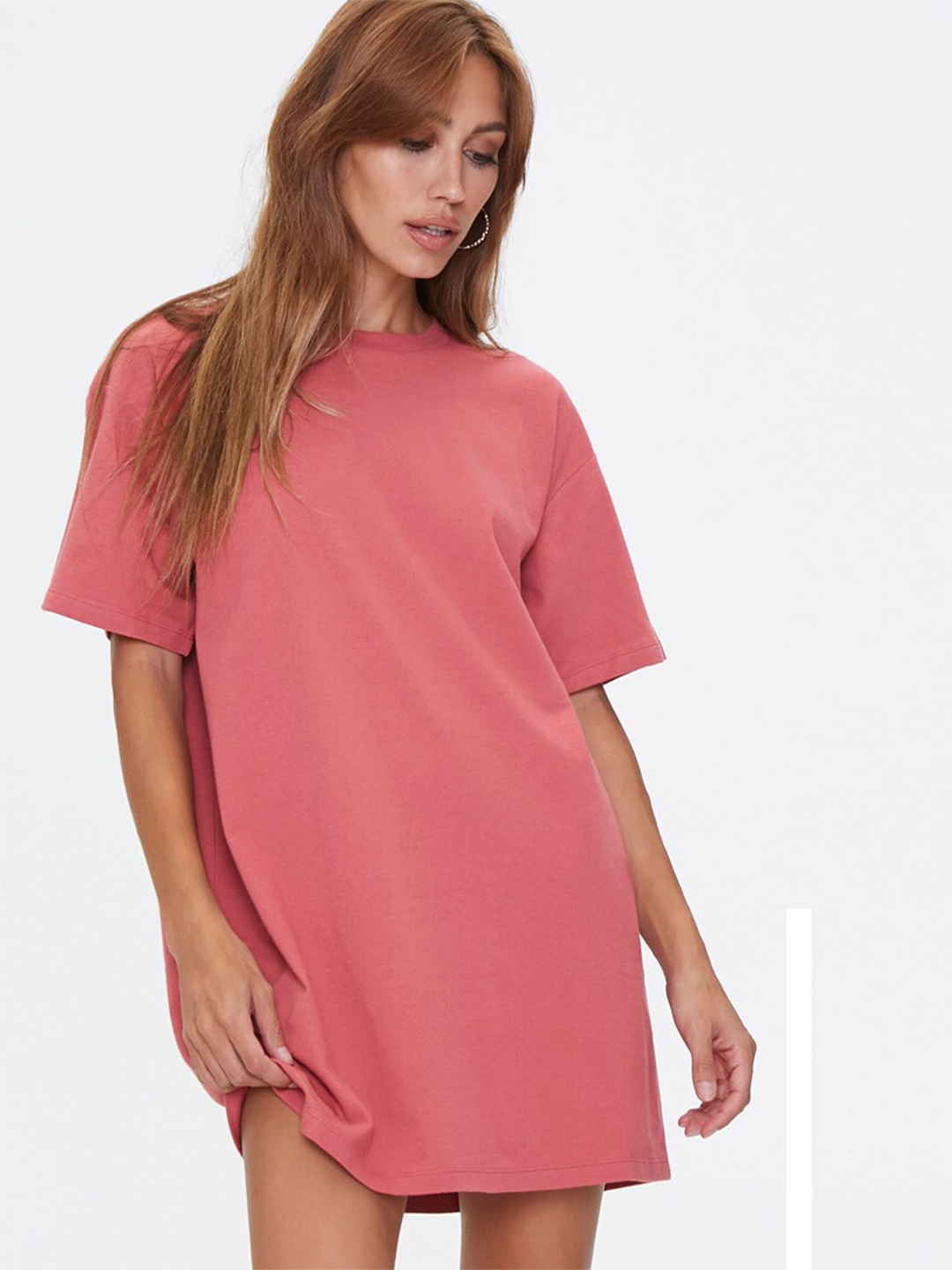 

FOREVER 21 Women Pink Solid T-shirt Dress
