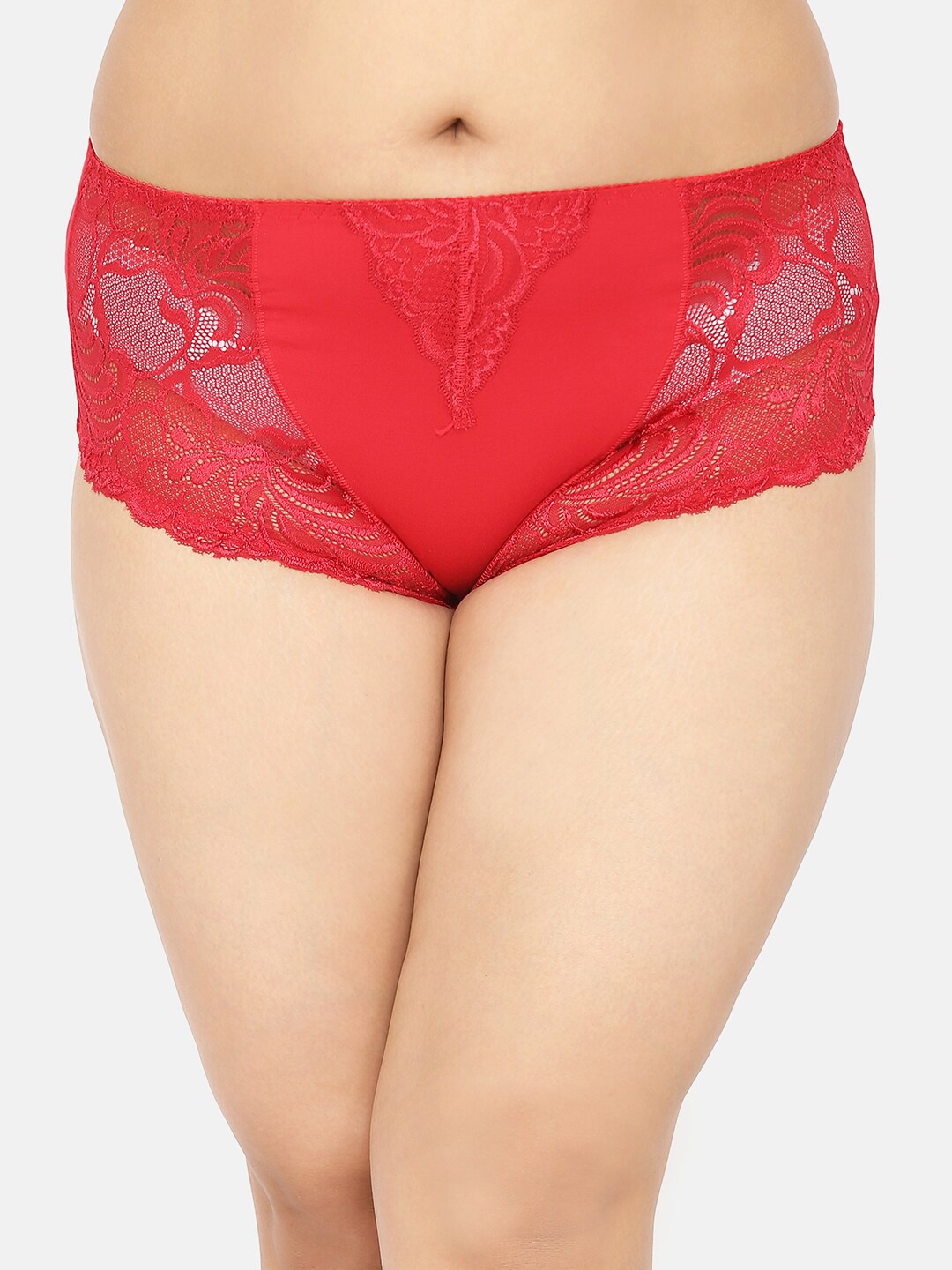 

Curvy Love Plus Size Women Red Self Design Lace Basic Briefs CLU-04 RED-C20