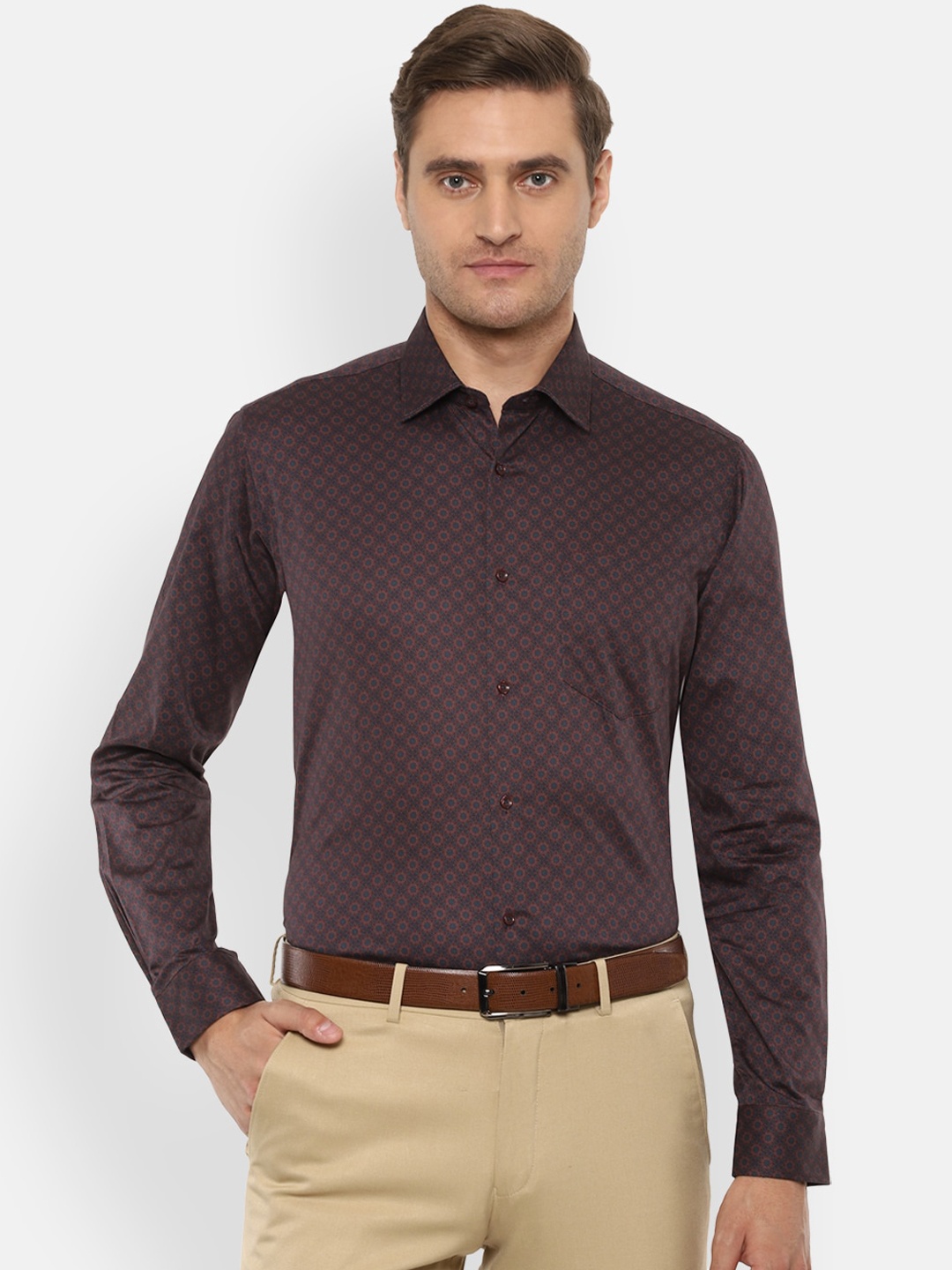 

Van Heusen Men Brown & Blue Regular Fit Printed Formal Shirt