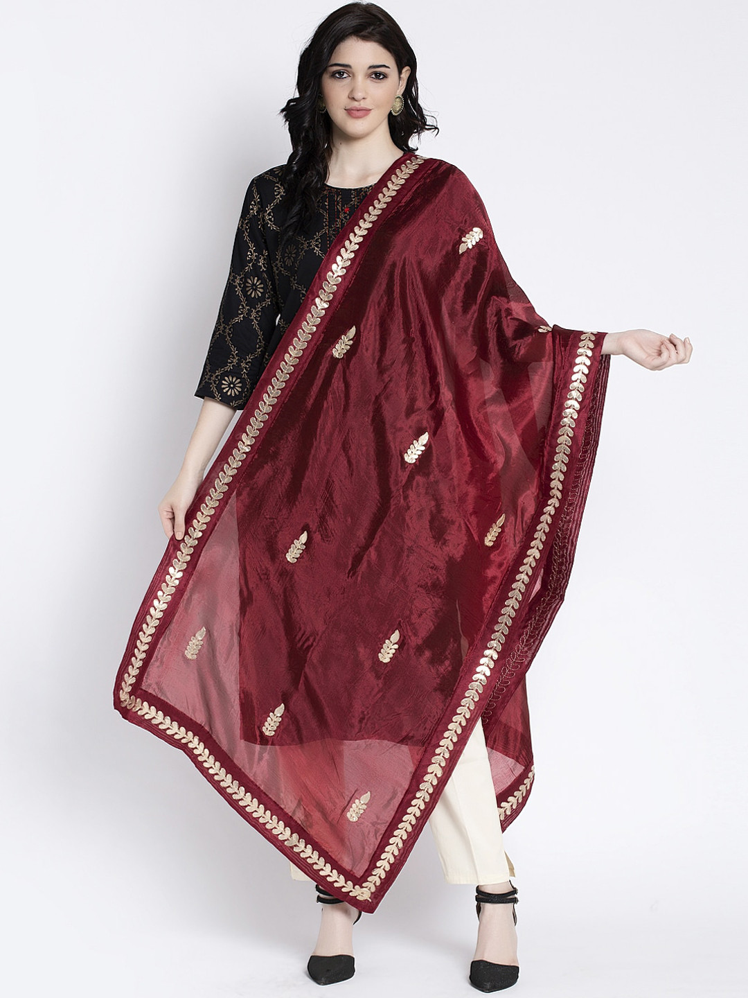 

Clora Creation Women Maroon Gotta Patti Embroidered Dupatta