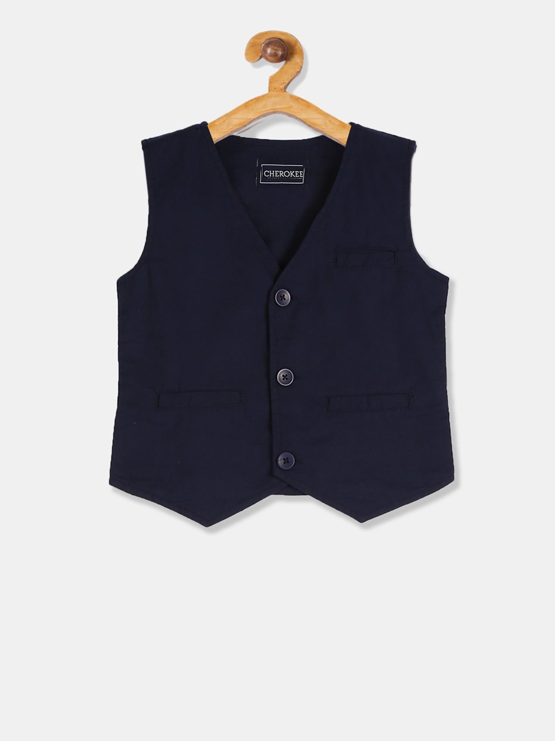 

Cherokee Boys Navy Blue Solid Waistcoat