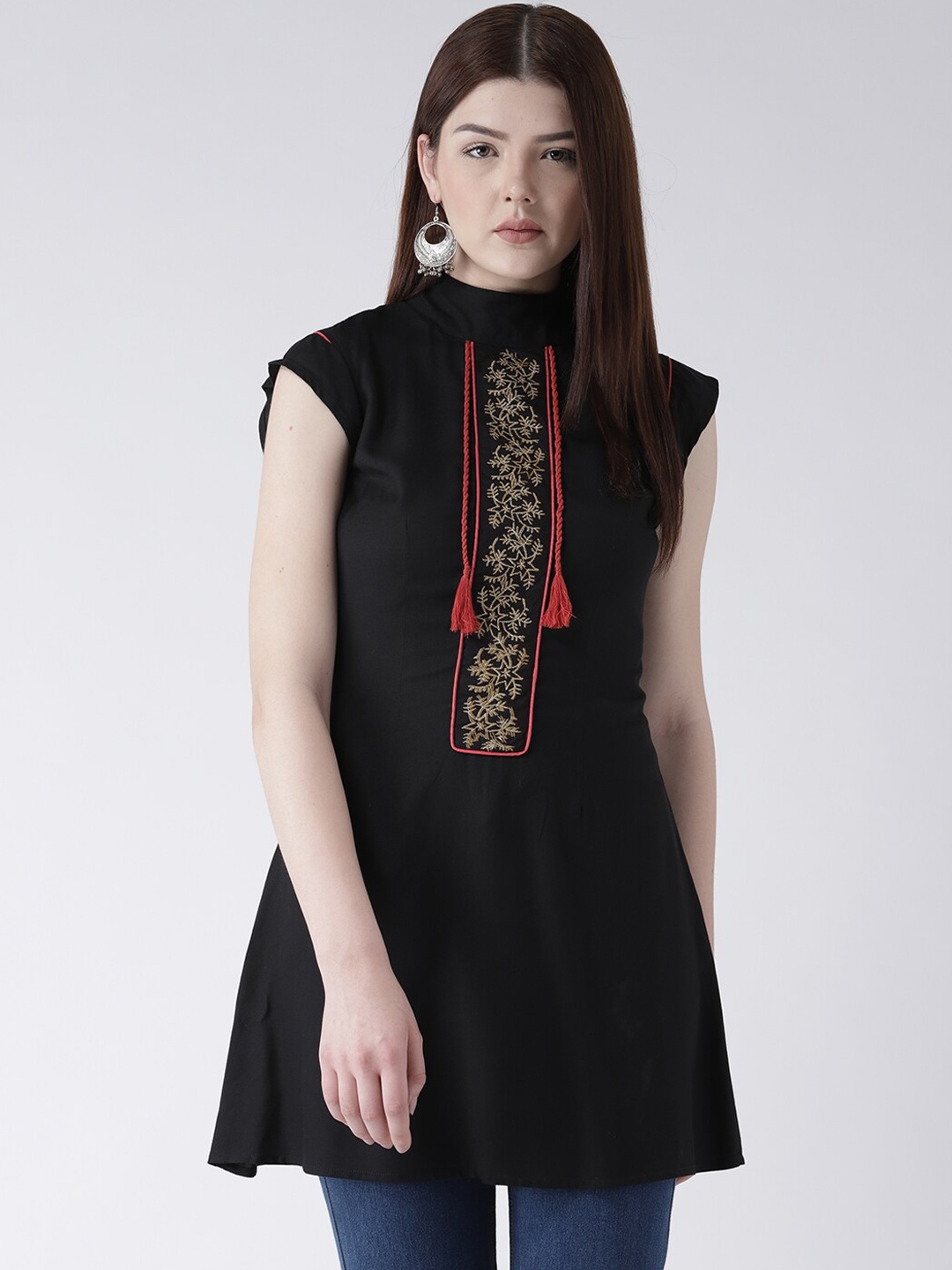 

DODO & MOA Women Black Embroidered A-Line Kurti