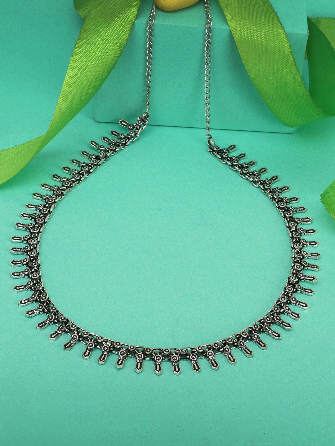 

Adwitiya Collection Women Silver-Plated Textured Oxidised Necklace