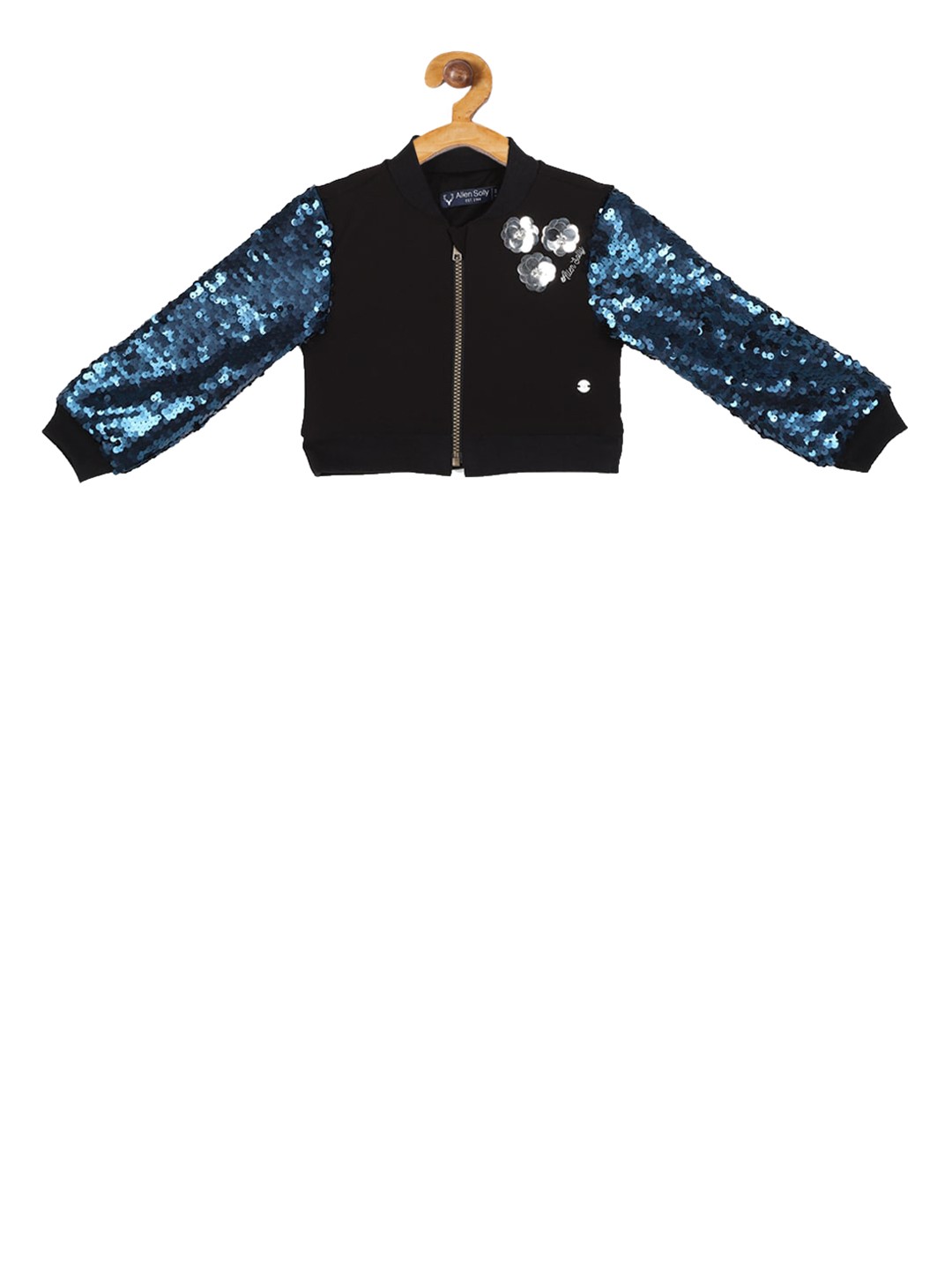 

Allen Solly Junior Girls Black & Green Sequin Embelllished Bomber