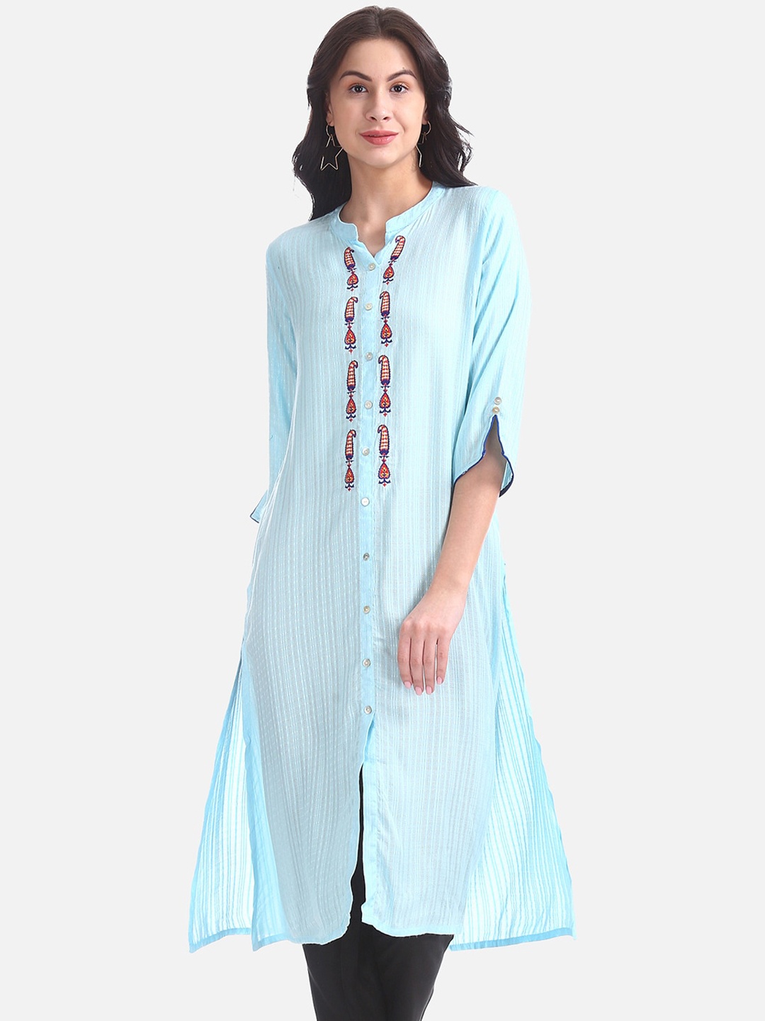 

Anahi Women Blue Woven Design A-Line Kurta