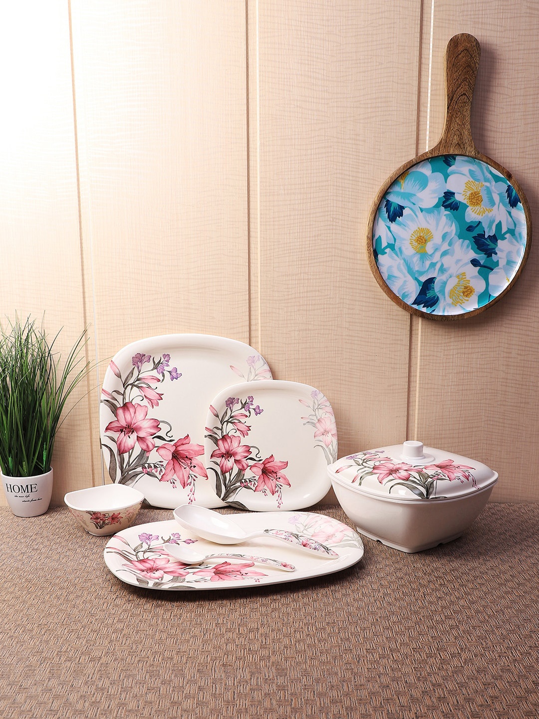 

CDI White & Pink Floral Print 40 Pcs Melamine Dinner Set