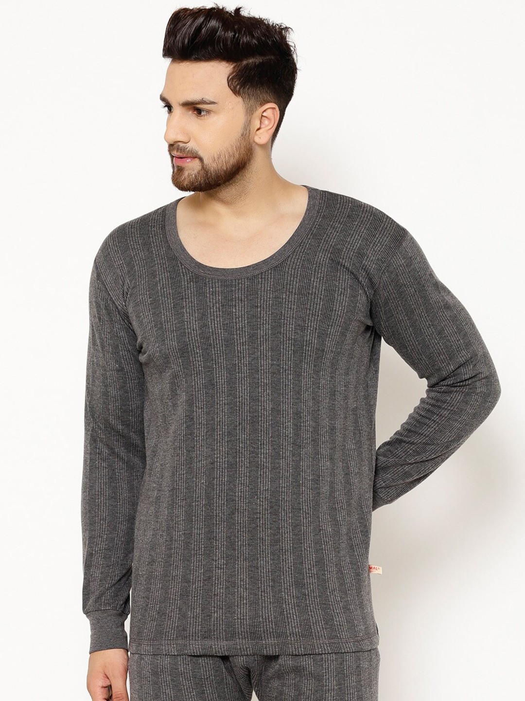 

VIMAL JONNEY Men Black & Grey Striped Thermal Top