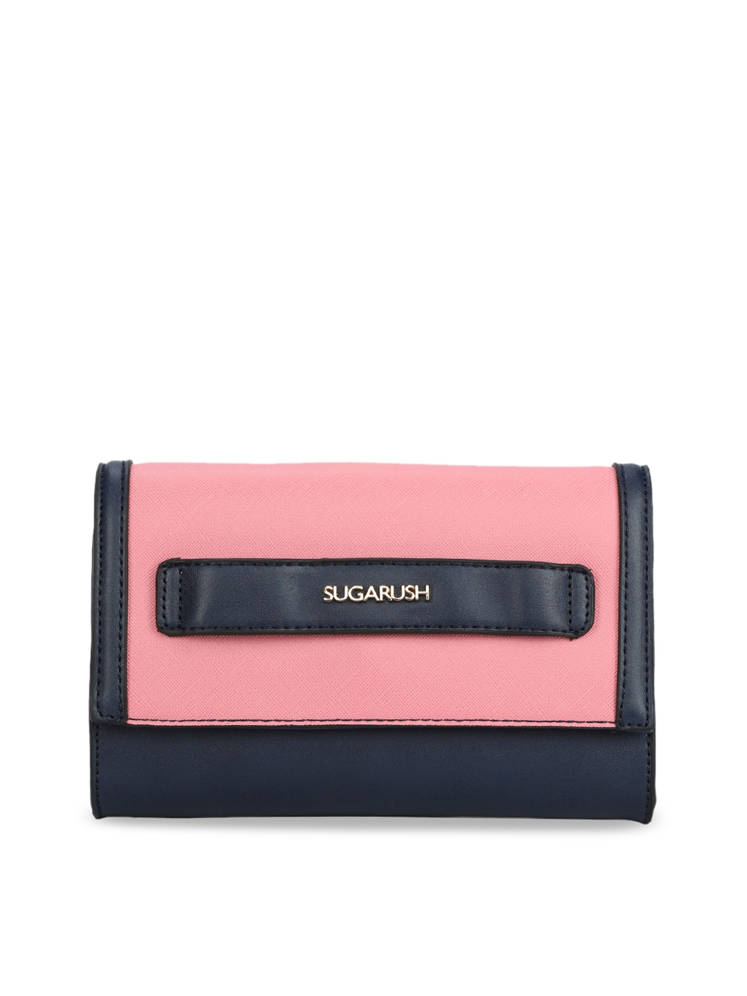 

Sugarush Navy Blue & Pink Colourblocked Foldover Clutch