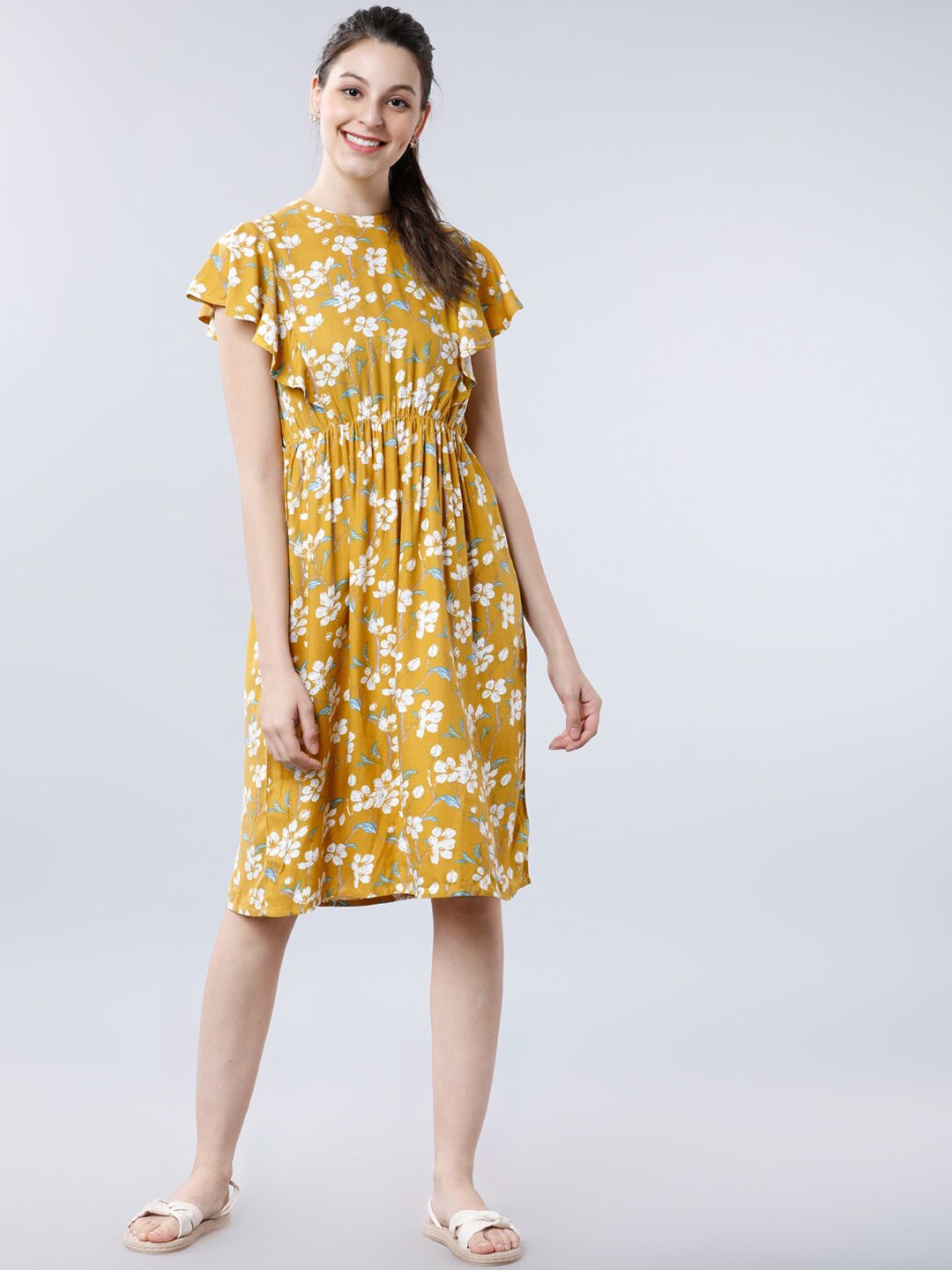 

Tokyo Talkies Women Yellow Printed A-Line Dress