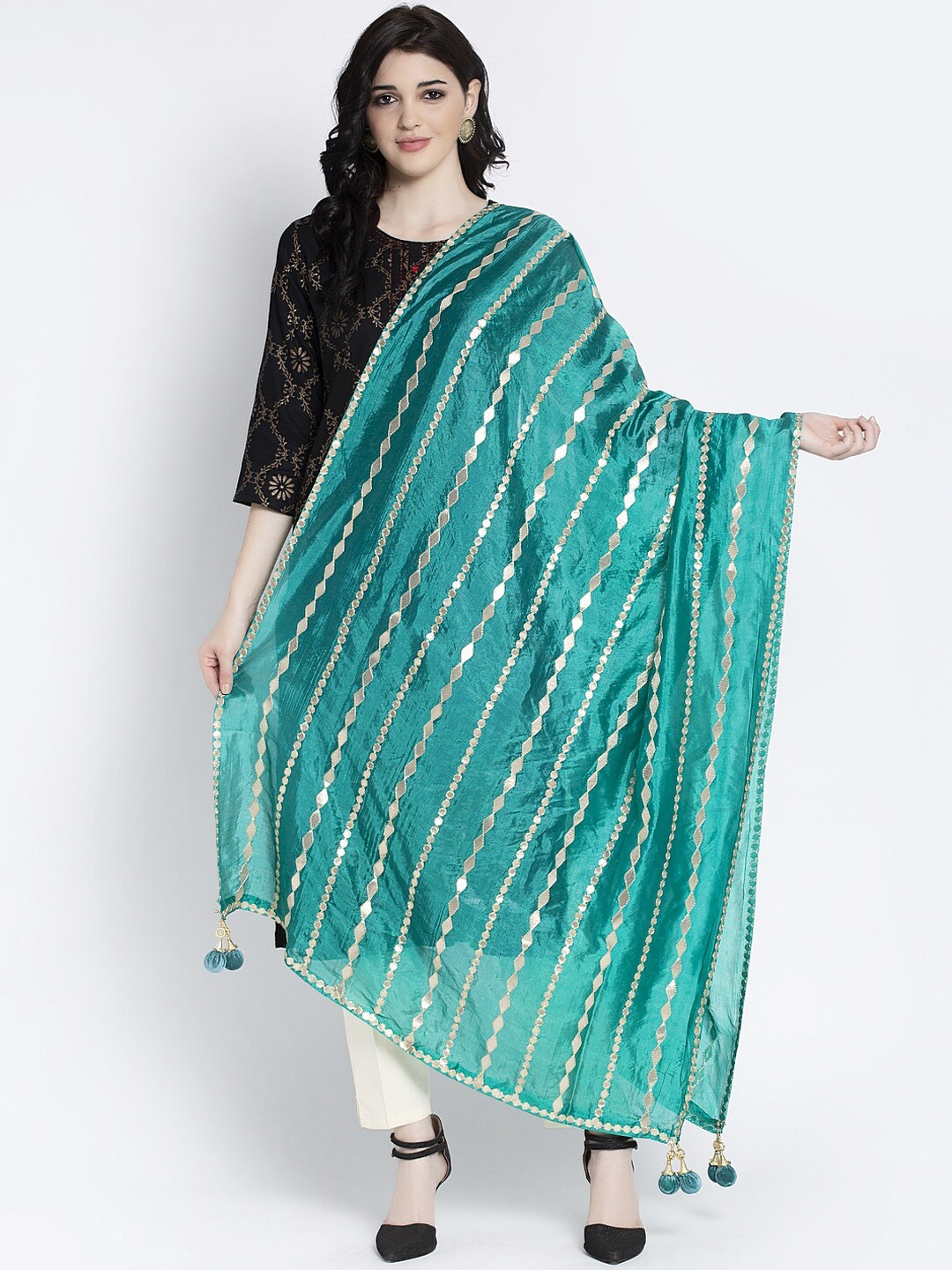 

Clora Creation Women Sea Green Embroidered Dupatta