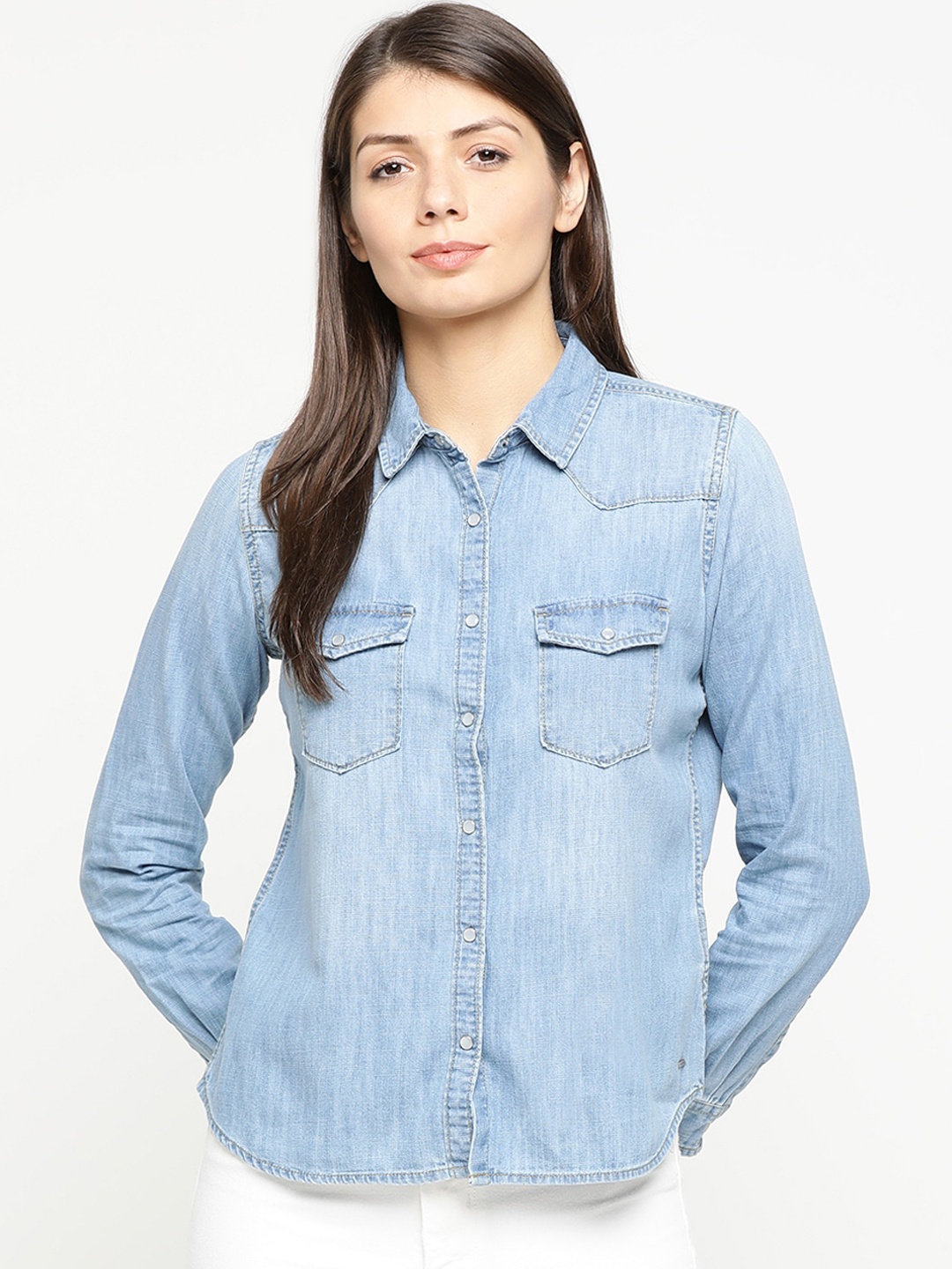 

Pepe Jeans Women Blue Regular Fit Solid Casual Shirt