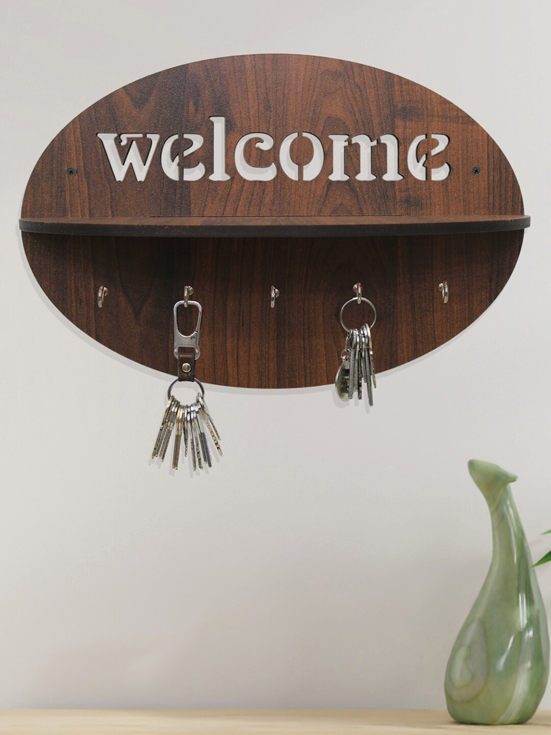 RANDOM Brown MDF Wall Shelf with Keyholders