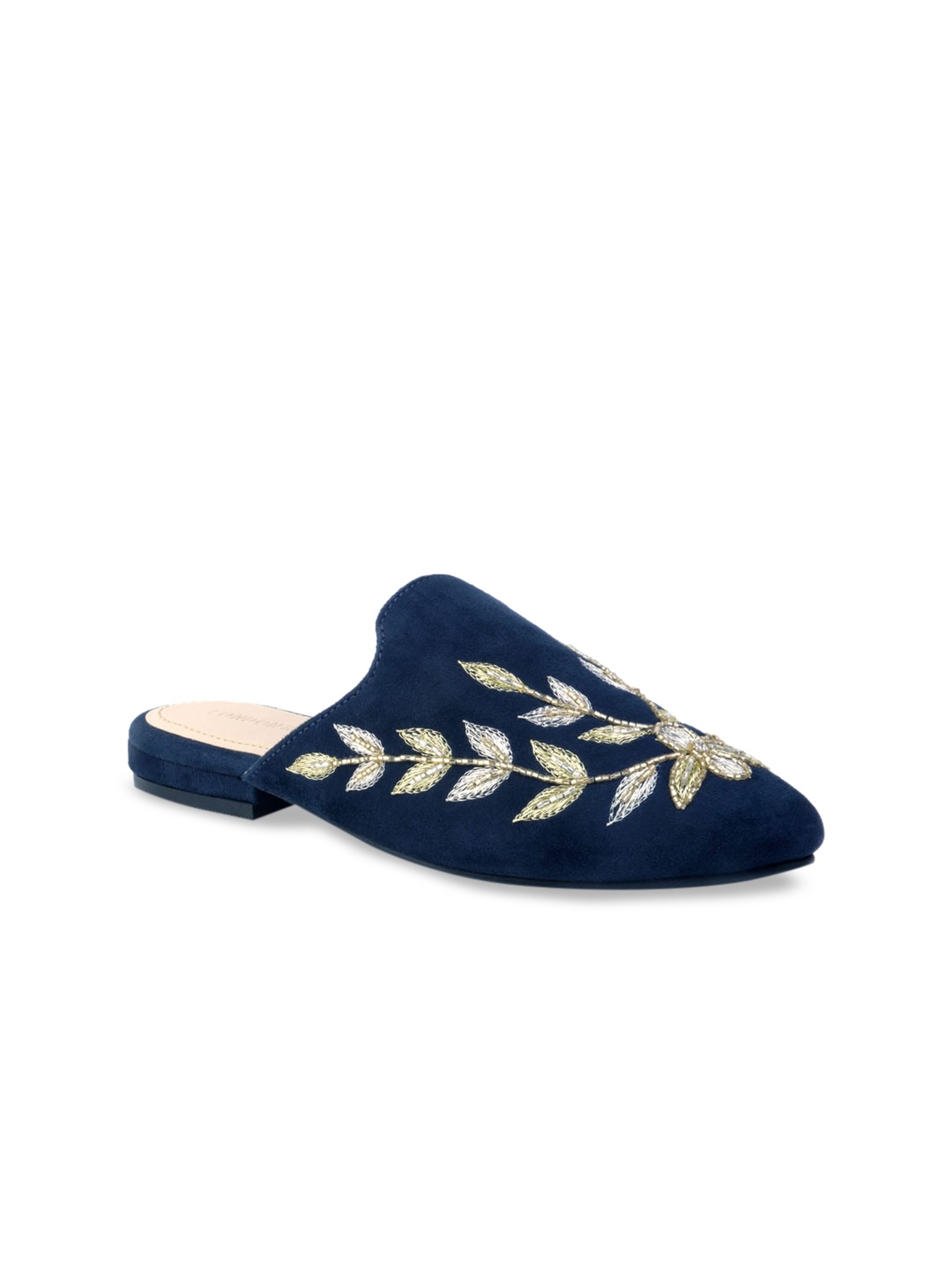 

London Rag Women Navy Blue Embellished Suede Mules