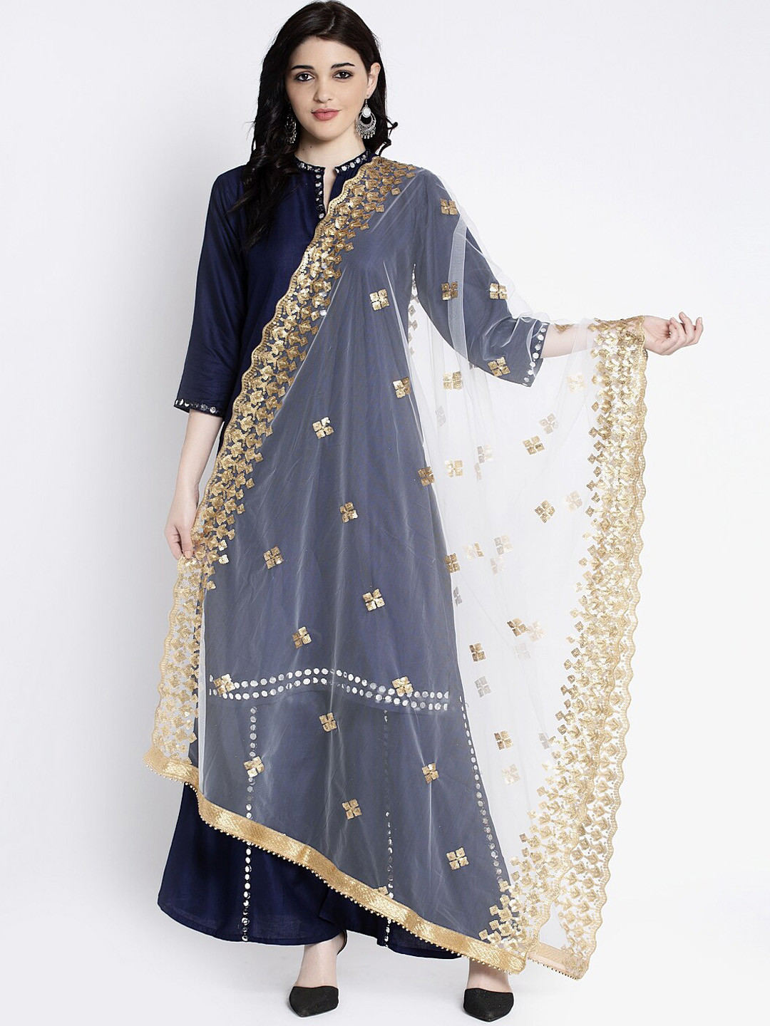

Clora Creation Women White & Gold-Toned Embroidered Dupatta